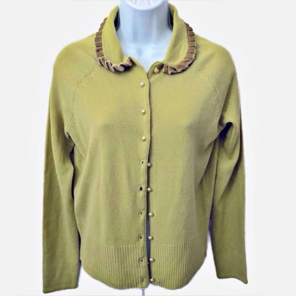 Carly St. Claire, Long Sleeve Cardigan, Velvet ruffle at Collar